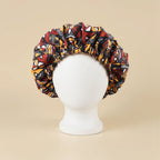 Bonnet en satin wax africain, coloris wax rouge et jaune