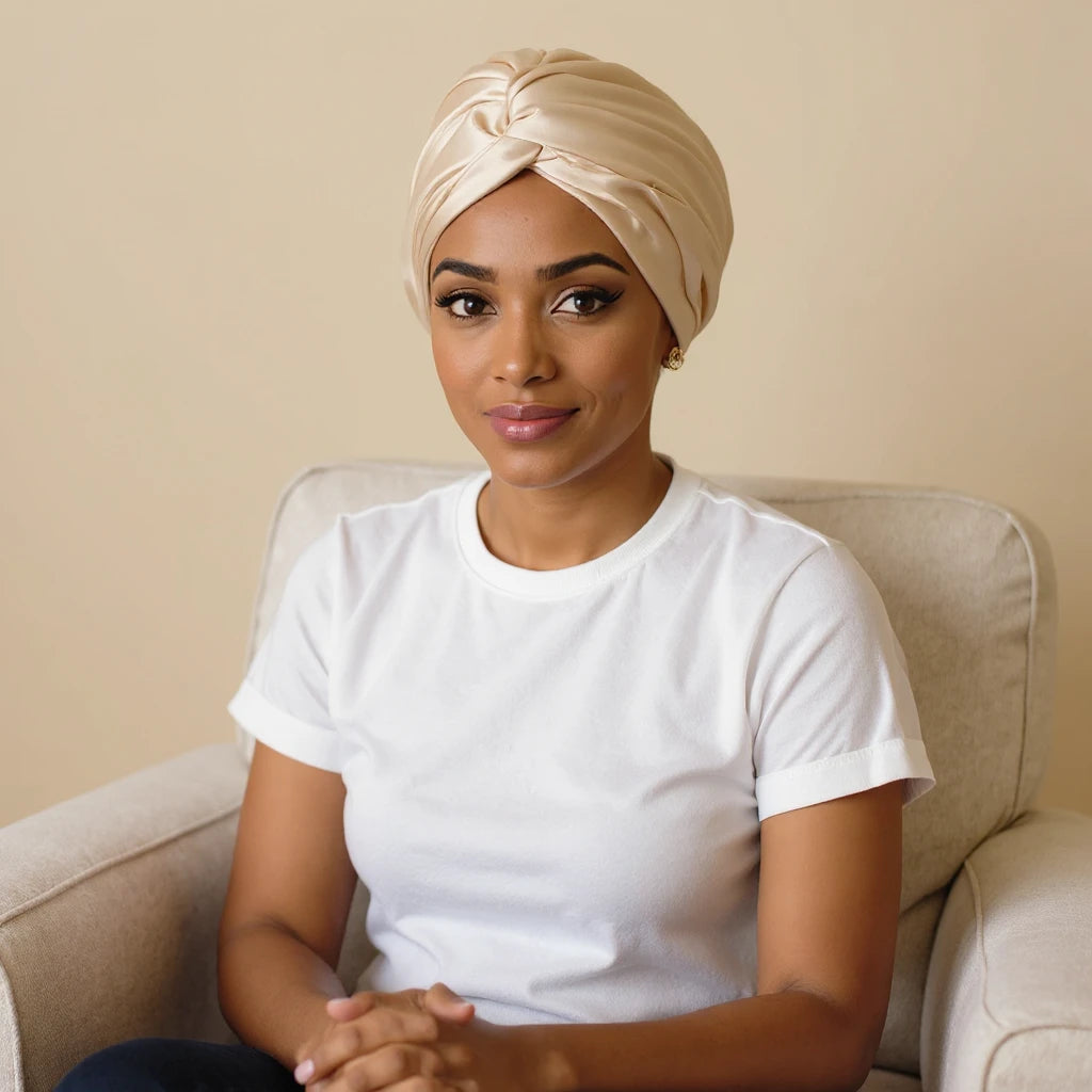 Sous-bonnet satin pour femme voilée, vue de face