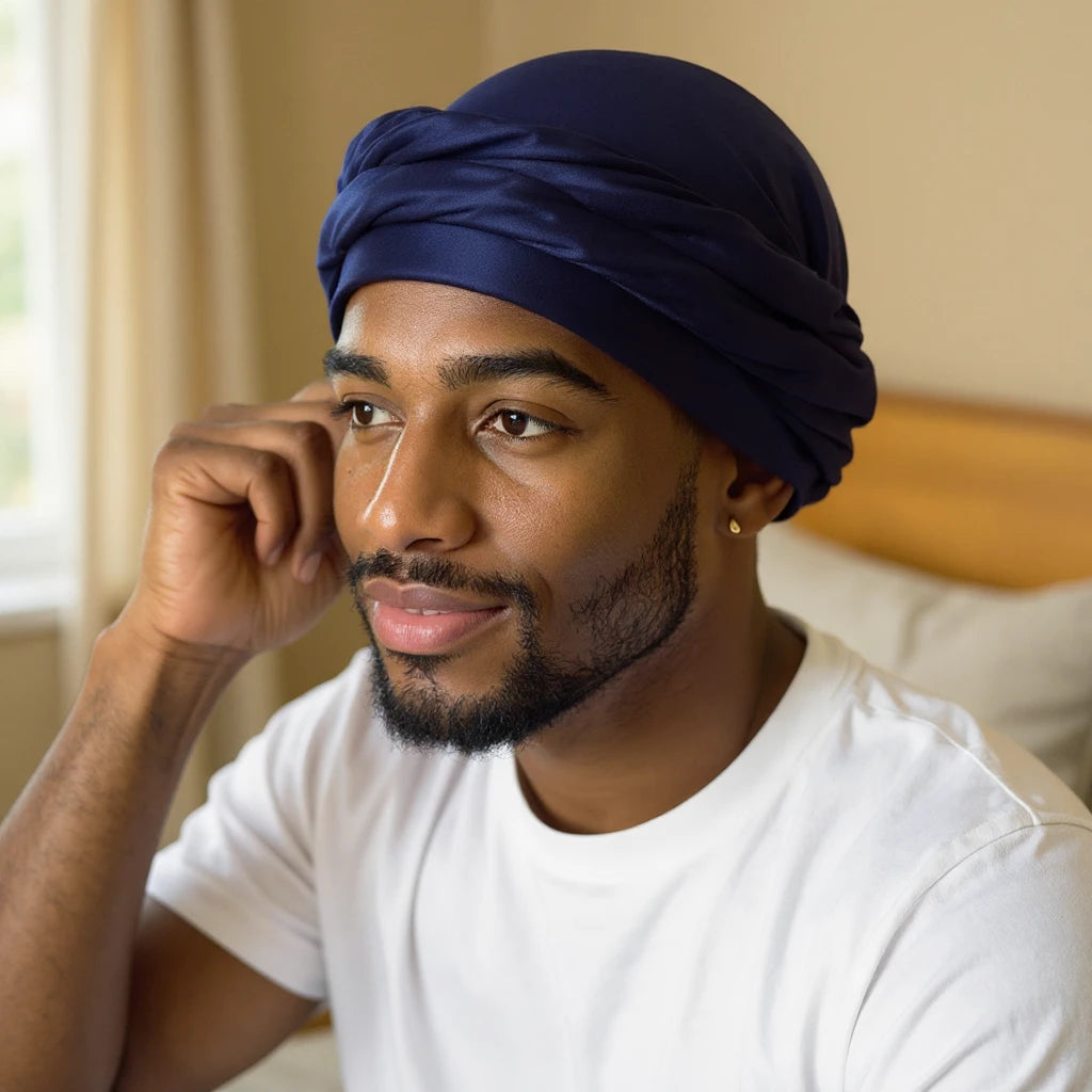 Bonnet en satin homme à nouer, vue de face