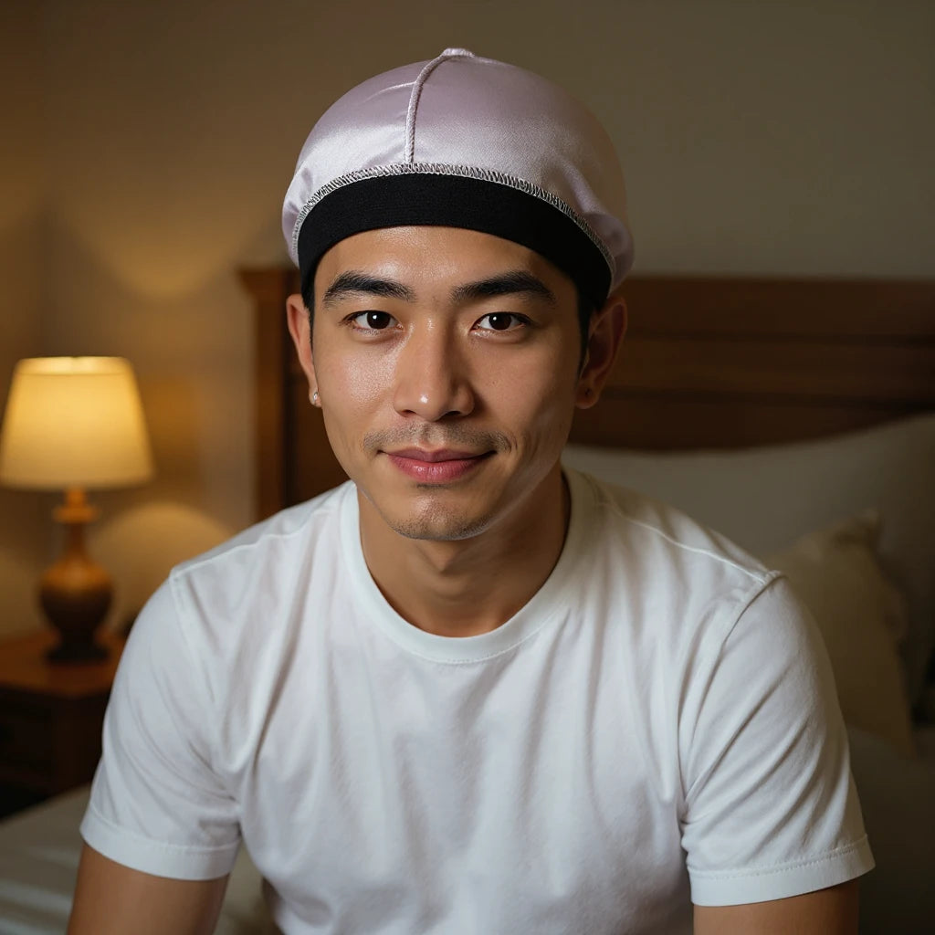 Bonnet en satin homme calotte ajustée, vue de face