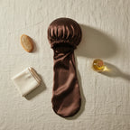 Bonnet en satin manchon pour cheveux extra-longs, coloris café