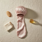 Bonnet en satin manchon pour cheveux extra-longs, coloris rose